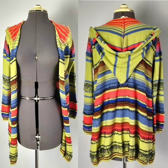 Mystree Sweaters - Mystree Eyelash Striped Cardigan Hooded Sweater S